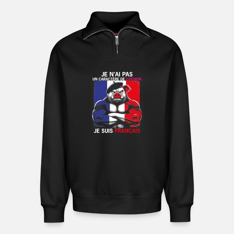 TETE DE COCHON - Sweat unisexe décontracté en coton biologique à demi-zip – de SPREAD - noir