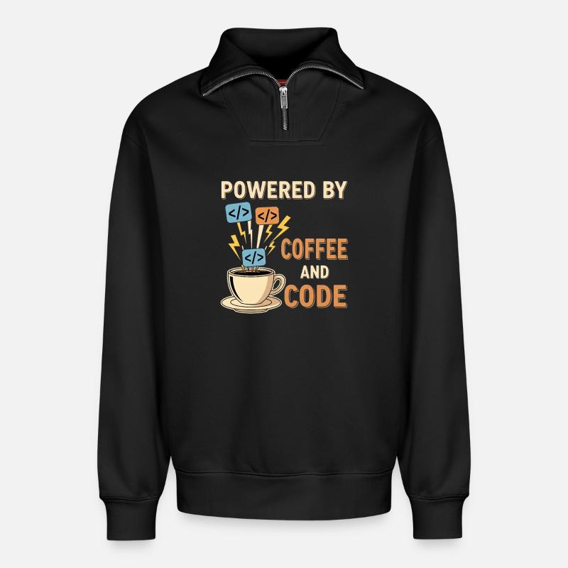 Programmer Coffee Motif Design - Relaxed Unisex Organic Half Zip Sweatshirt – by SPREAD - black