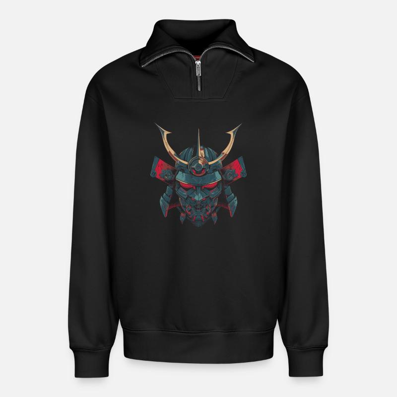 Mech Samurai - Relaxed Unisex Organic Half Zip Sweatshirt – by SPREAD - black