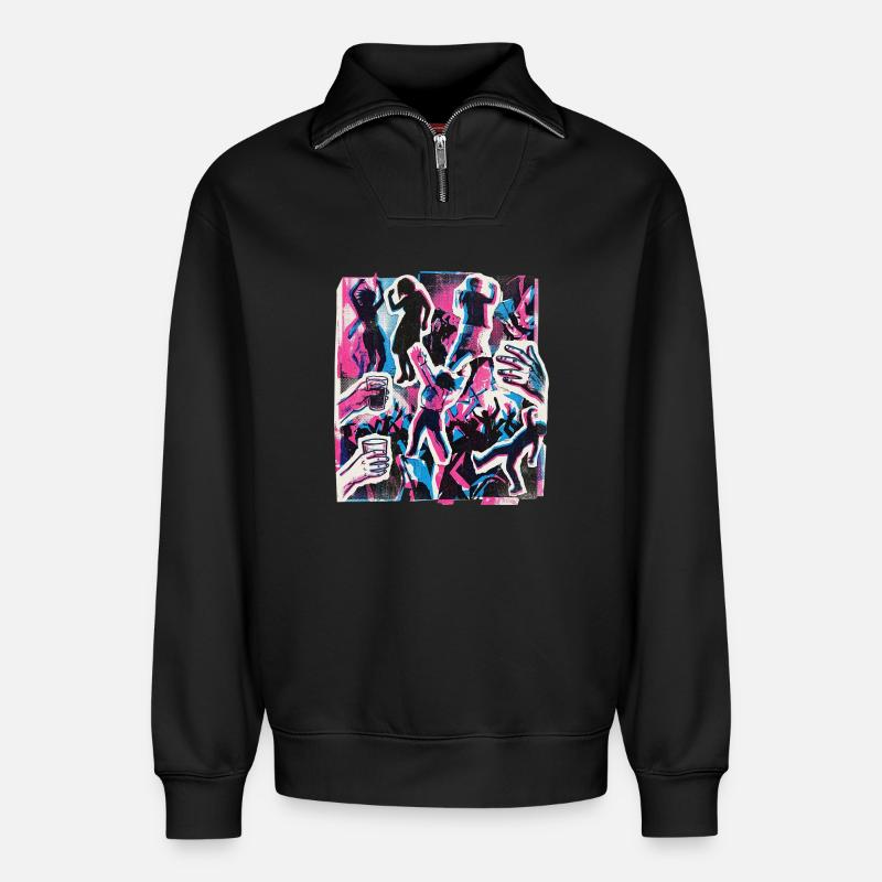 90s Retro Party - Relaxed Unisex Organic Half Zip Sweatshirt – by SPREAD - black