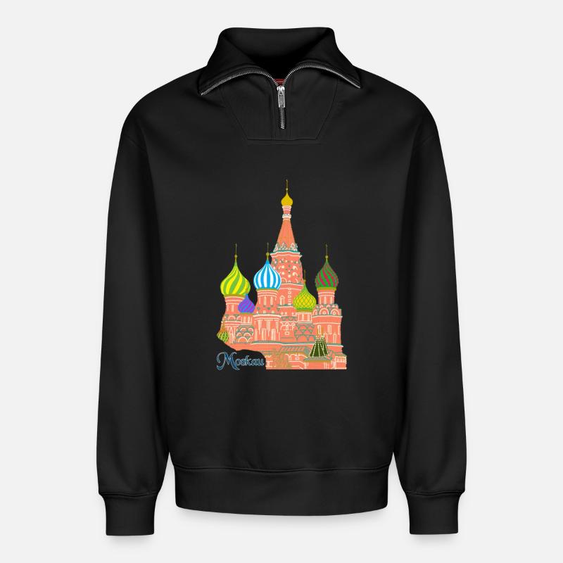 Moskau Basilius Kathedrale - Relaxed Unisex Organic Half Zip Sweatshirt – von SPREAD - Schwarz