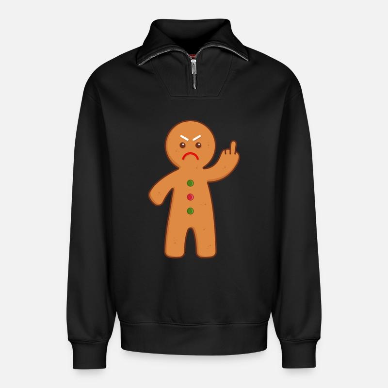 Lebkuchenmann Stinkefinger Mittelfinger - Relaxed Unisex Organic Half Zip Sweatshirt – von SPREAD - Schwarz