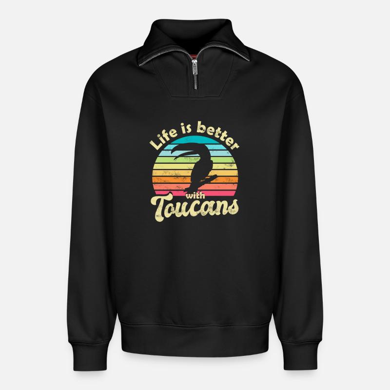 Tukan Vogel - Relaxed Unisex Organic Half Zip Sweatshirt – von SPREAD - Schwarz