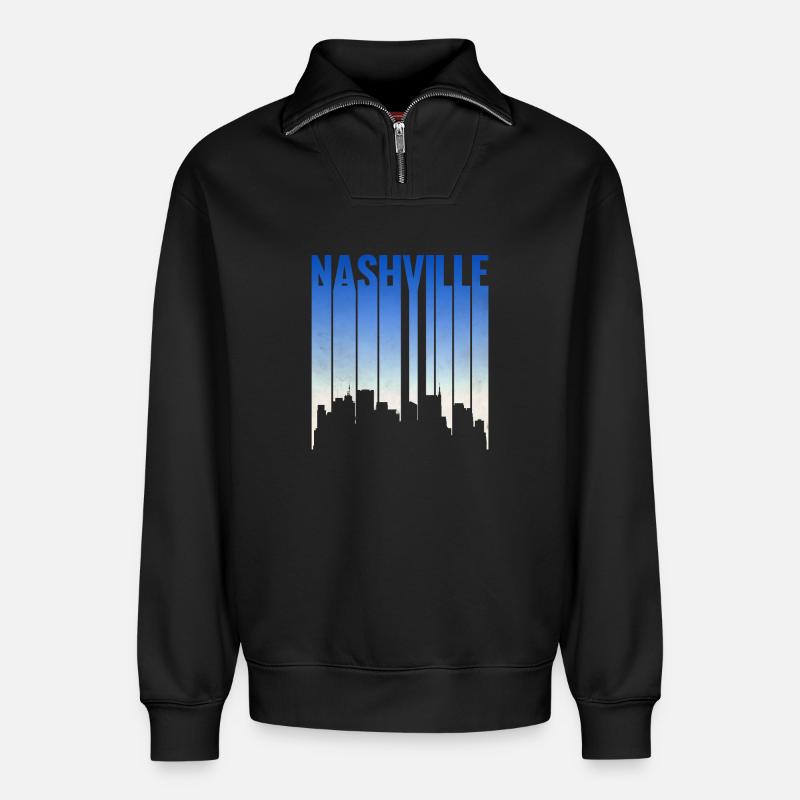 Nashville Skyline Gradient - Relaxed Unisex Organic Half Zip Sweatshirt – von SPREAD - Schwarz