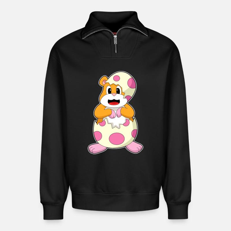 Hamster Eggshell - Relaxed Unisex Organic Half Zip Sweatshirt – by SPREAD - black