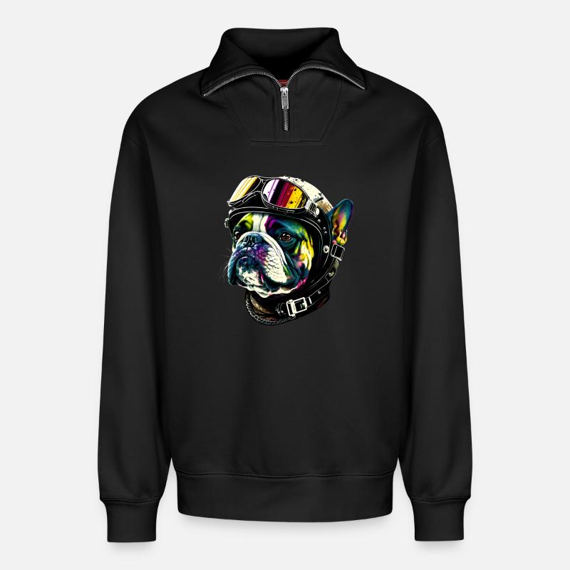 Bulldoggen-Pilot - Relaxed Unisex Organic Half Zip Sweatshirt – von SPREAD - Schwarz