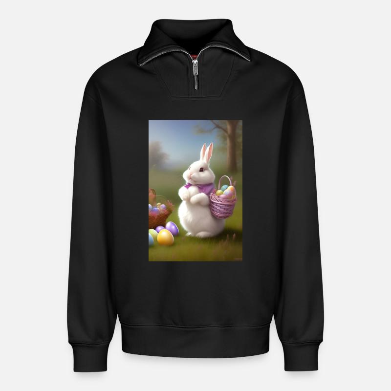 Osterhase mit Oster Eier - Relaxed Unisex Organic Half Zip Sweatshirt – von SPREAD - Schwarz