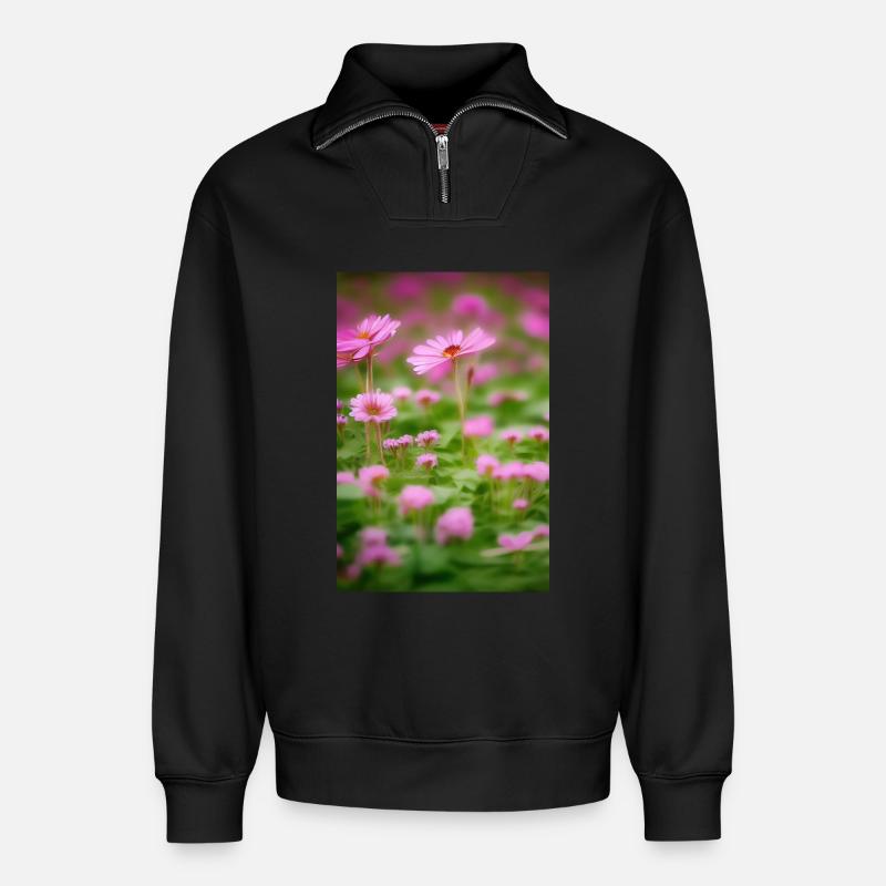 Blumen Kunst - Relaxed Unisex Organic Half Zip Sweatshirt – von SPREAD - Schwarz