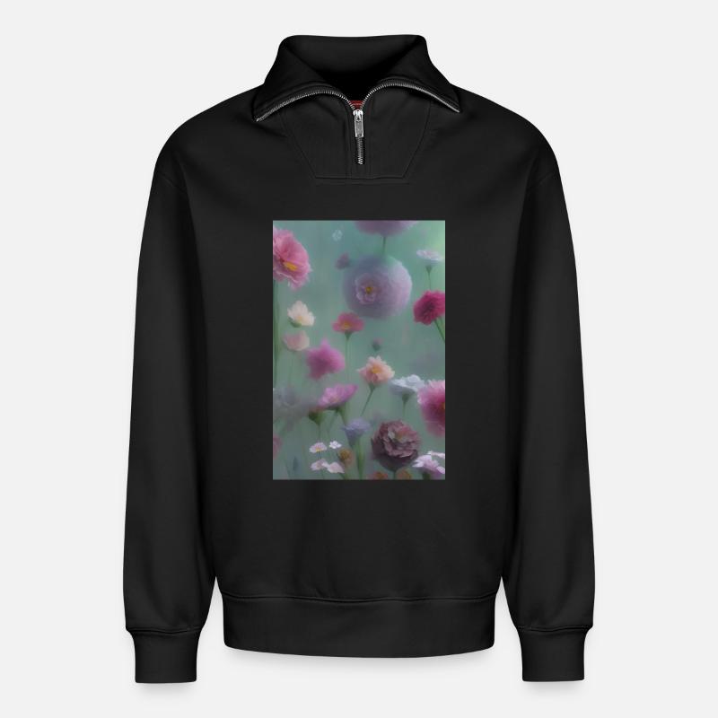Blumen Kunst - Relaxed Unisex Organic Half Zip Sweatshirt – von SPREAD - Schwarz
