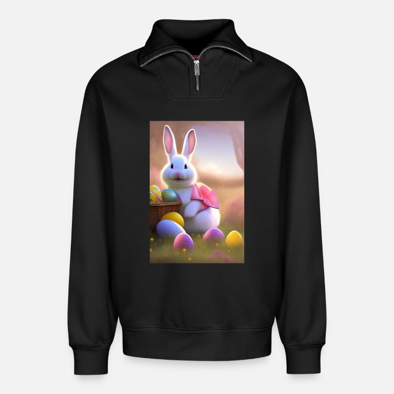 Easter Bunny with Easter Eggs - Relaxed Unisex Organic Half Zip Sweatshirt – by SPREAD - black