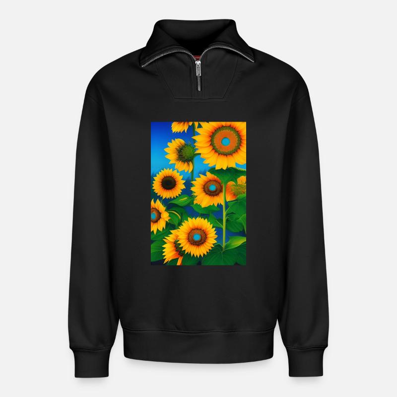 Sonnenblumen - Relaxed Unisex Organic Half Zip Sweatshirt – von SPREAD - Schwarz
