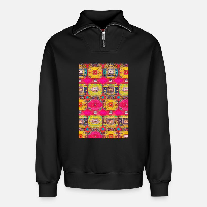 Retro Pattern - Relaxed Unisex Organic Half Zip Sweatshirt – by SPREAD - black