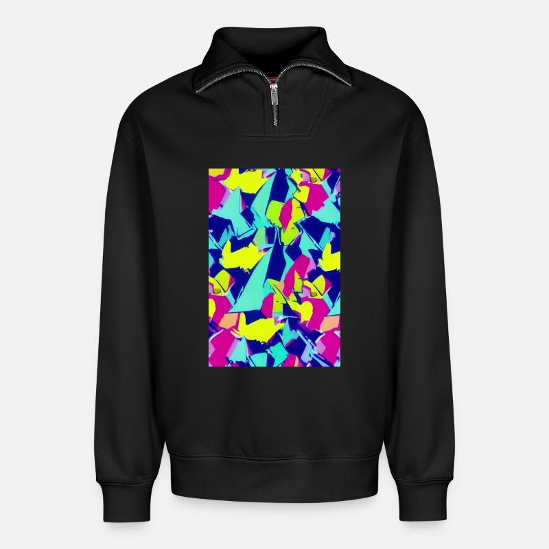 Retro Muster Bunt - Relaxed Unisex Organic Half Zip Sweatshirt – von SPREAD - Schwarz