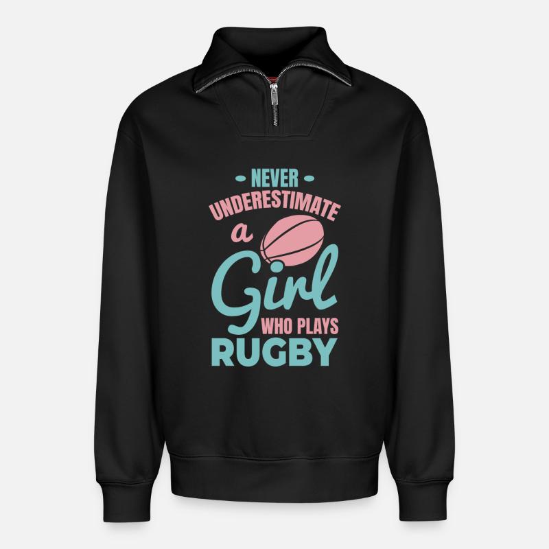 Rugby Spieler Mädchen - Relaxed Unisex Organic Half Zip Sweatshirt – von SPREAD - Schwarz