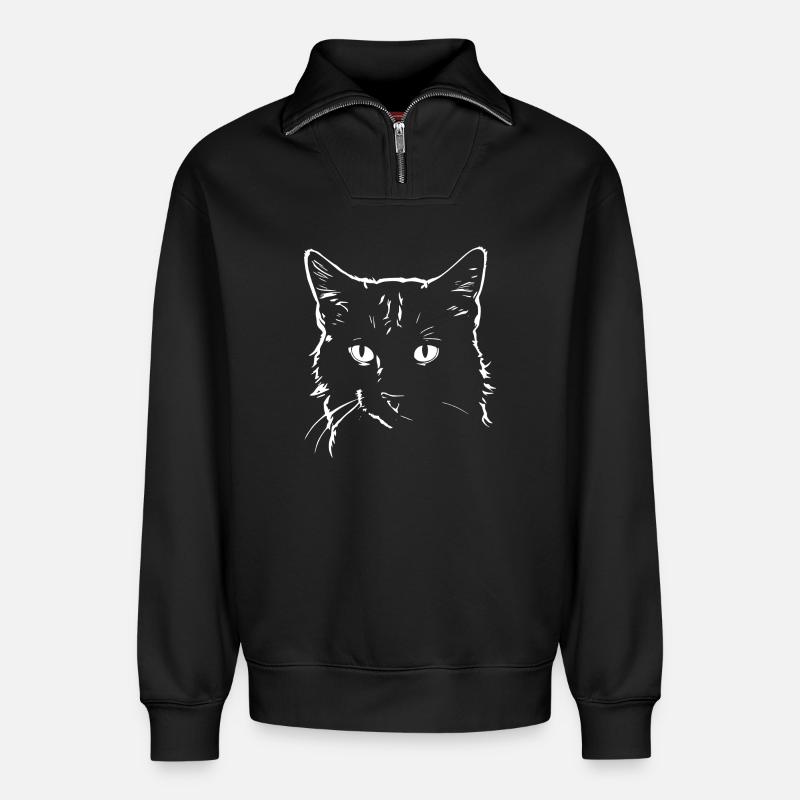 Chat 4 - Sweat unisexe décontracté en coton biologique à demi-zip – de SPREAD - noir