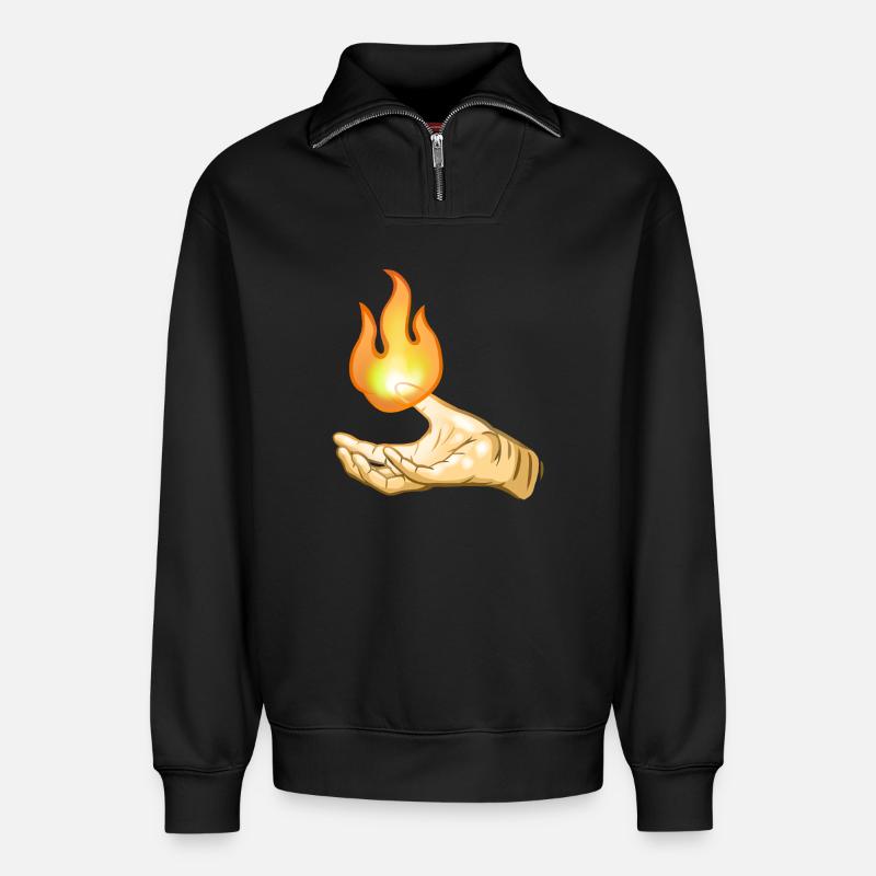 Flamme au-dessus de la main - Sweat unisexe décontracté en coton biologique à demi-zip – de SPREAD - noir