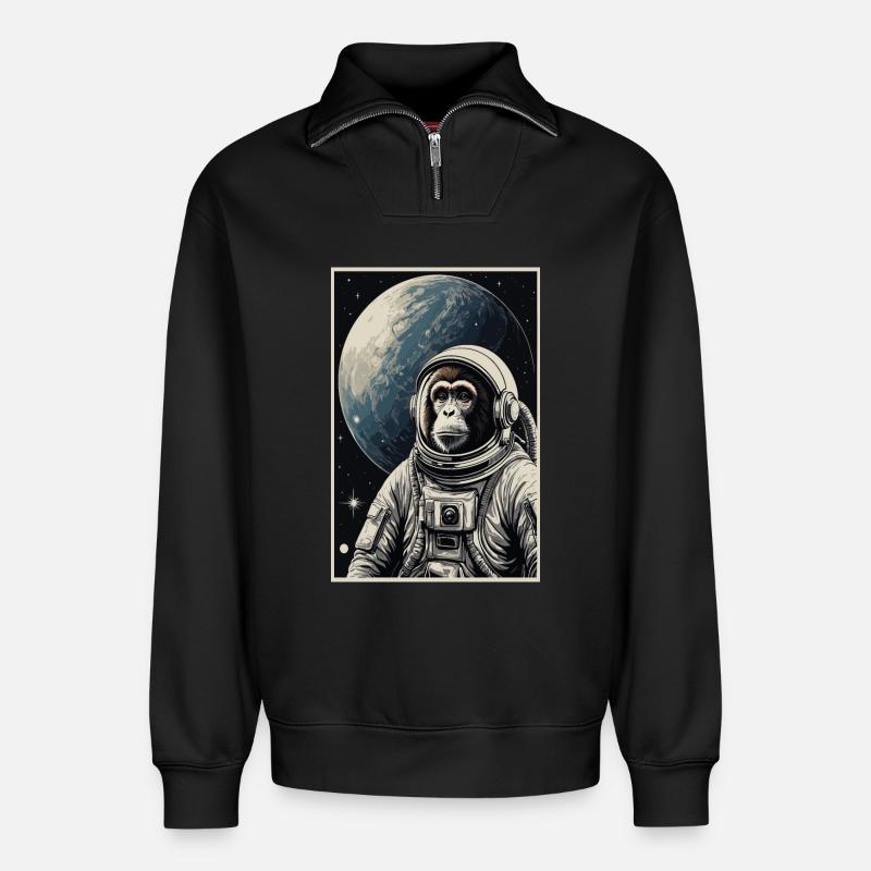 Astronauten Affe - Relaxed Unisex Organic Half Zip Sweatshirt – von SPREAD - Schwarz