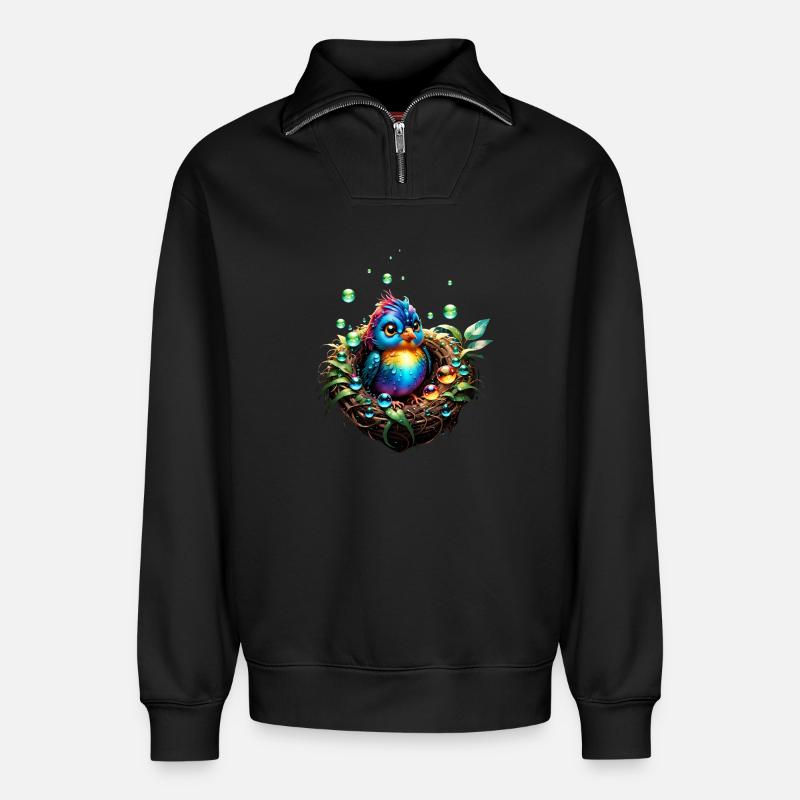 Bunter ausgefallener Vogel. - Relaxed Unisex Organic Half Zip Sweatshirt – von SPREAD - Schwarz