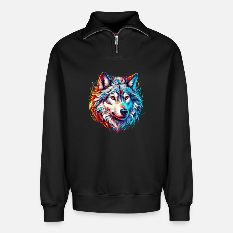 Wolf - Relaxed Unisex Organic Half Zip Sweatshirt – von SPREAD - Schwarz