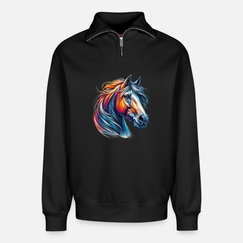 Pferd - Relaxed Unisex Organic Half Zip Sweatshirt – von SPREAD - Schwarz