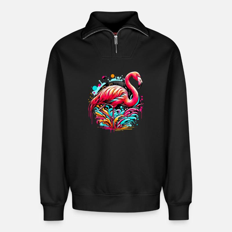 Flamingo - Relaxed Unisex Organic Half Zip Sweatshirt – von SPREAD - Schwarz