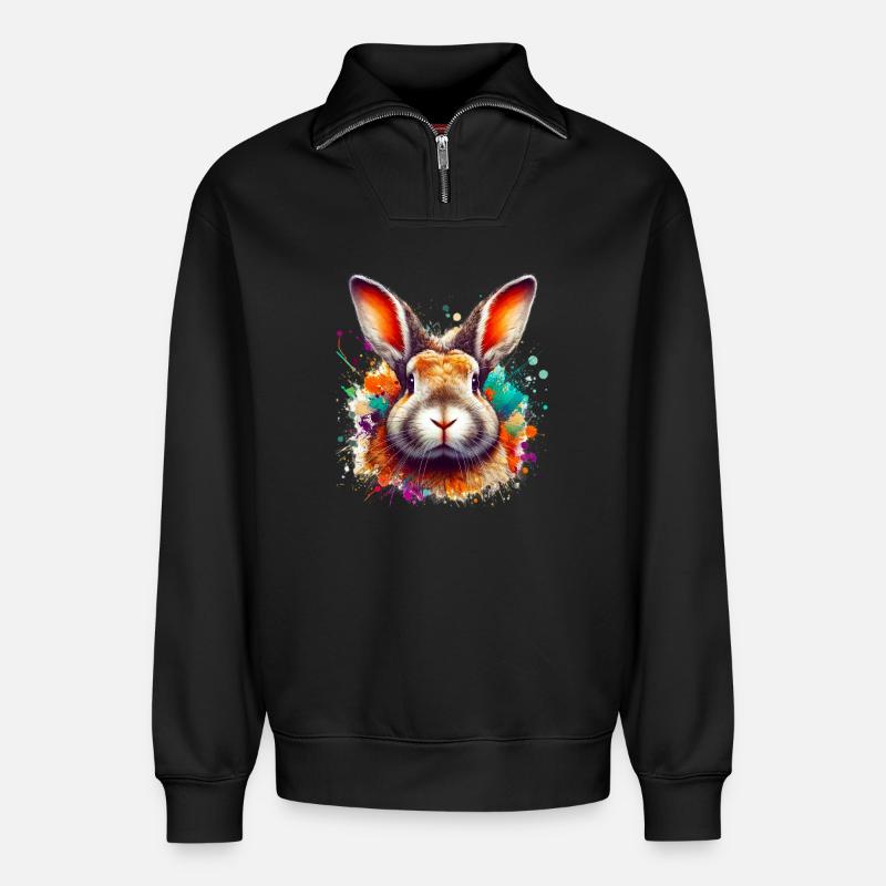 Rabbit - Relaxed Unisex Organic Half Zip Sweatshirt – by SPREAD - black
