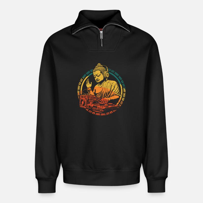Buddha DJ - Relaxed Unisex Organic Half Zip Sweatshirt – by SPREAD - black
