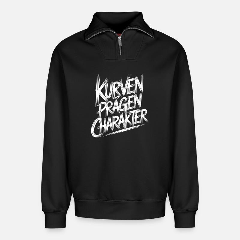 Courbes forme caractère - Sweat unisexe décontracté en coton biologique à demi-zip – de SPREAD - noir