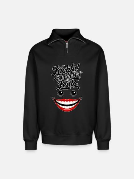 Always smiling - Relaxed Unisex Organic Half Zip Sweatshirt – by SPREAD - black