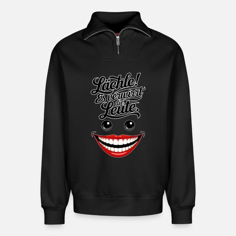 Toujours souriant - Sweat unisexe décontracté en coton biologique à demi-zip – de SPREAD - noir