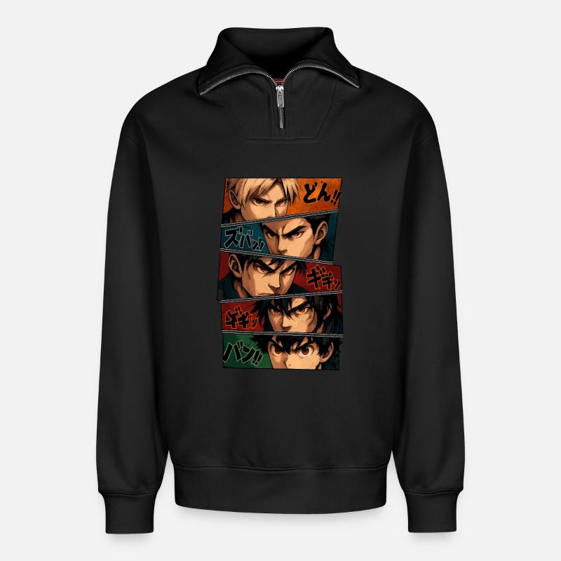 Intensive Anime-Silhouetten – Squad - Relaxed Unisex Organic Half Zip Sweatshirt – von SPREAD - Schwarz