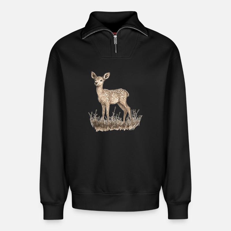 chevreuil - Sweat unisexe décontracté en coton biologique à demi-zip – de SPREAD - noir