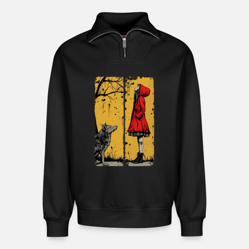 Rotkäppchen und der Wolf - Relaxed Unisex Organic Half Zip Sweatshirt – von SPREAD - Schwarz