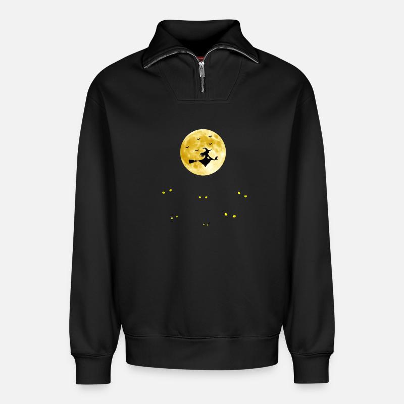 Moonlit Nights Witches' Flight - Relaxed Unisex Organic Half Zip Sweatshirt – by SPREAD - black