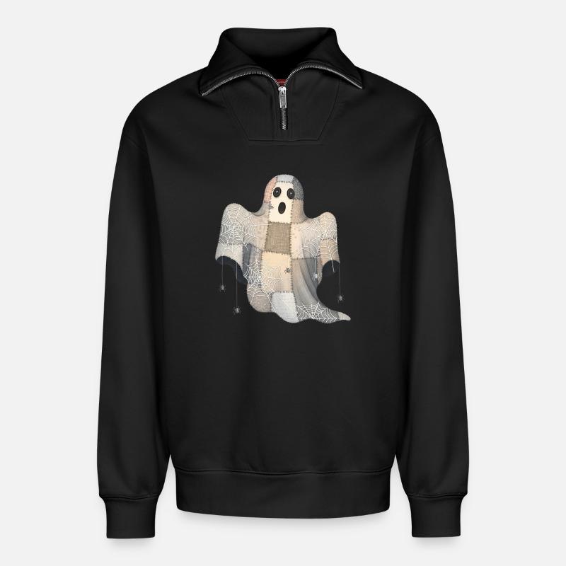 Patchwork Geist mit Spinnennetzen - Relaxed Unisex Organic Half Zip Sweatshirt – von SPREAD - Schwarz
