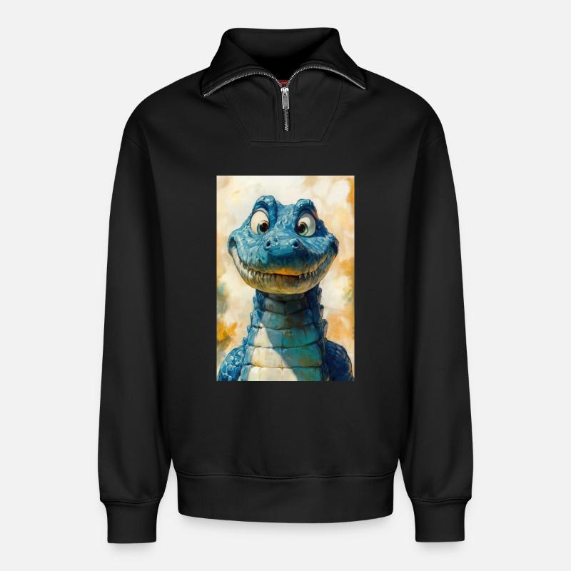 Illustration eines Krokodils - Relaxed Unisex Organic Half Zip Sweatshirt – von SPREAD - Schwarz