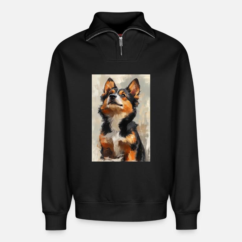 Illustration eines Hundes - Relaxed Unisex Organic Half Zip Sweatshirt – von SPREAD - Schwarz