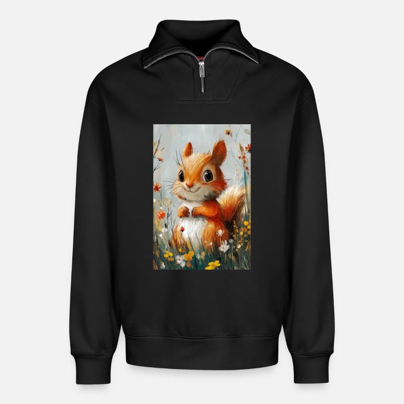 Illustration eines Eichhörnchens - Relaxed Unisex Organic Half Zip Sweatshirt – von SPREAD - Schwarz