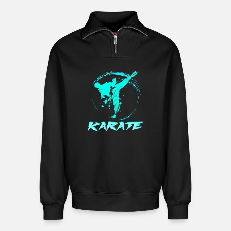 Karaté - Sweat unisexe décontracté en coton biologique à demi-zip – de SPREAD - noir
