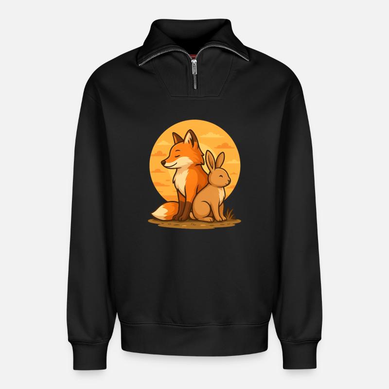 Fuchs und Hase - Relaxed Unisex Organic Half Zip Sweatshirt – von SPREAD - Schwarz