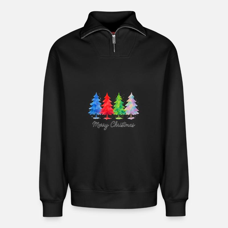 Bunte Wasserfarben Weihnachtsbäume - Relaxed Unisex Organic Half Zip Sweatshirt – von SPREAD - Schwarz