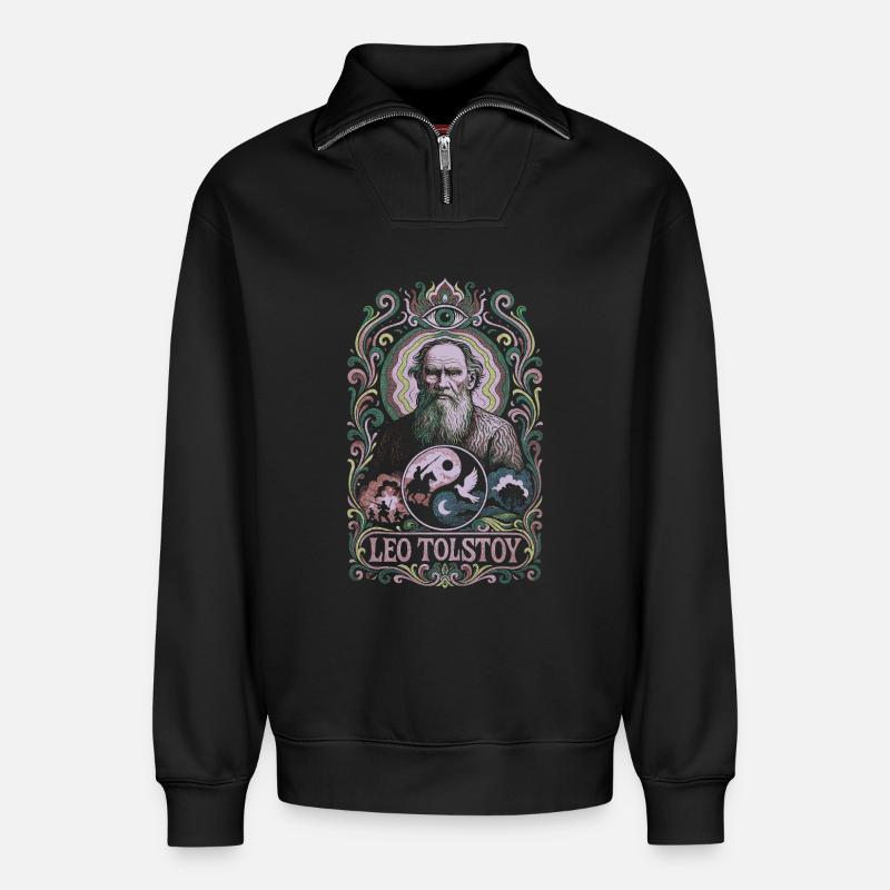 Leo Tolstoi - Relaxed Unisex Organic Half Zip Sweatshirt – von SPREAD - Schwarz