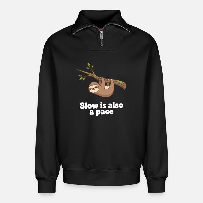 Slow is also a pace - Relaxed Unisex Organic Half Zip Sweatshirt – by SPREAD - black