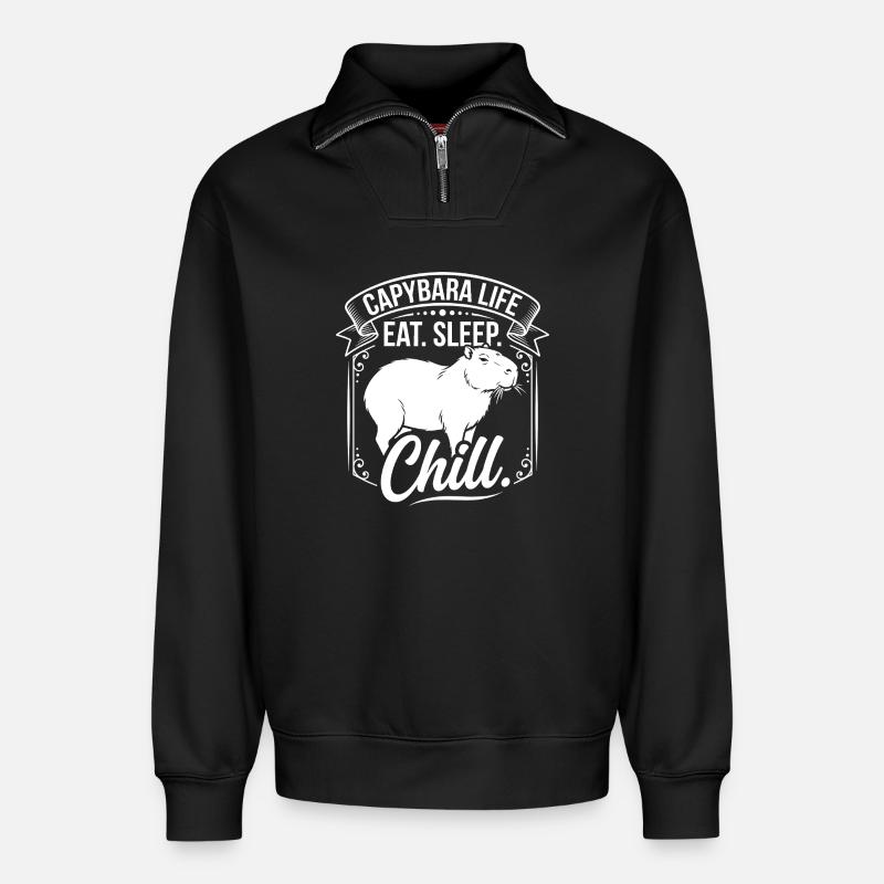 Capybara Life: Eat Sleep Chill - Relaxed Unisex Organic Half Zip Sweatshirt – von SPREAD - Schwarz