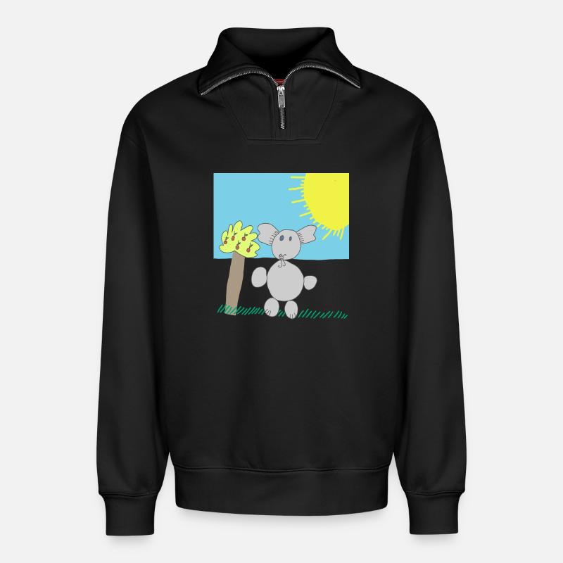 Verspielter Elefant unter einer hellen Sonne - Relaxed Unisex Organic Half Zip Sweatshirt – von SPREAD - Schwarz