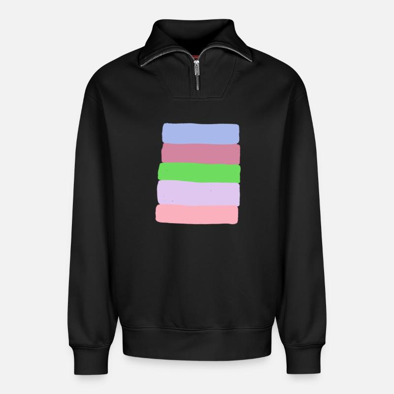 Pile à rayures pastel - Sweat unisexe décontracté en coton biologique à demi-zip – de SPREAD - noir