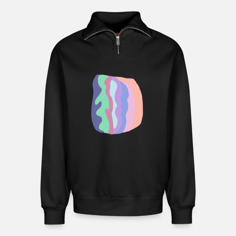 Couches d’ondes pastel - Sweat unisexe décontracté en coton biologique à demi-zip – de SPREAD - noir