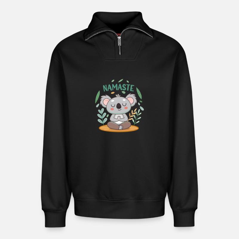 Koala Zen Namaste - Relaxed Unisex Organic Half Zip Sweatshirt – von SPREAD - Schwarz