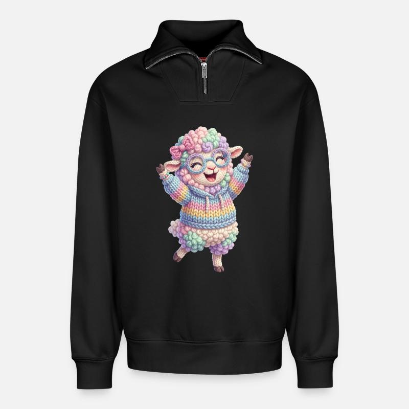 Sheep happy - Relaxed Unisex Organic Half Zip Sweatshirt – by SPREAD - black