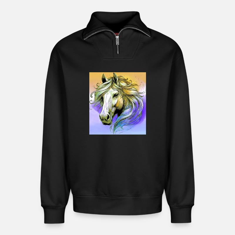 Pferd - Relaxed Unisex Organic Half Zip Sweatshirt – von SPREAD - Schwarz